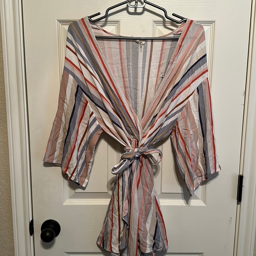 Striped Romper with Tie Around Waist